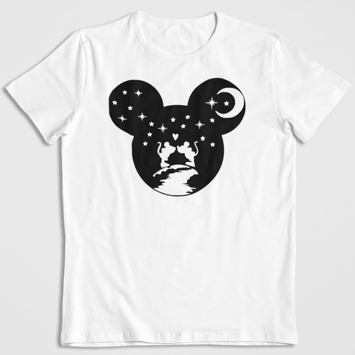 Polera Blanca Algodon Estampada Dtf Minnie Y Mickey Mouse