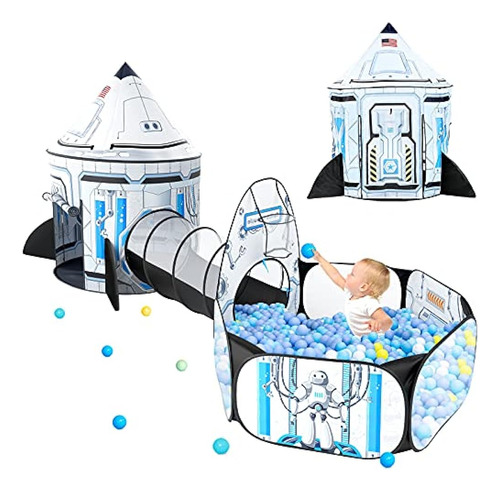 White Rocket Ship Kids Ball Pit Con Play Tent Y Play Tunnel,