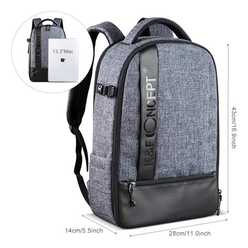 Mochila K&f Concept Camaras Dslr, 11x5.5x16.9/gris