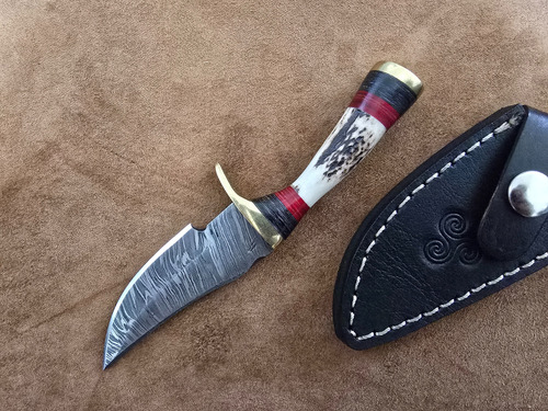 Cuchillo Para Camping Hecho A Mano Acero Damasco A31 Beige