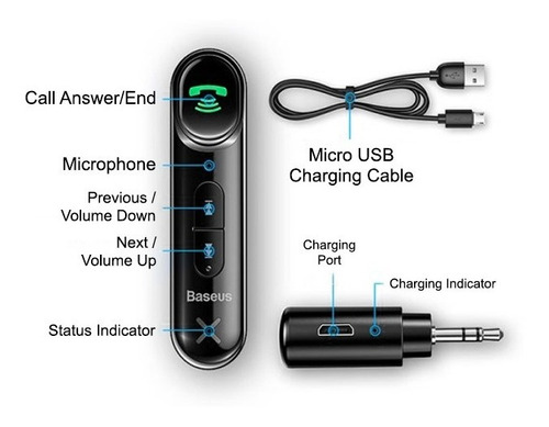 Imagen 3 de 10 de Receptor Bluetooth / Manos Libres/ Audio Para Auto Baseus