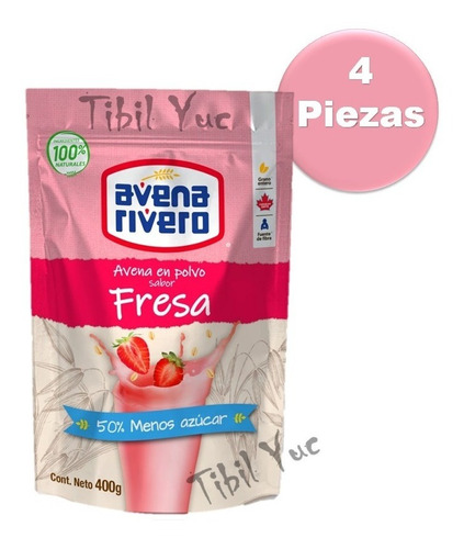 Avena En Polvo Fresa 400 Gr Licuados Postres 4 Piezas