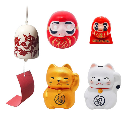Kit Da Sorte Daruma Sino Gato Abundancia Paz Oriental Japão