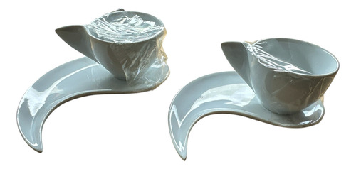 Set De Tazas De Café Con Plato Porcelana Yinyang Blanco Yin Yang