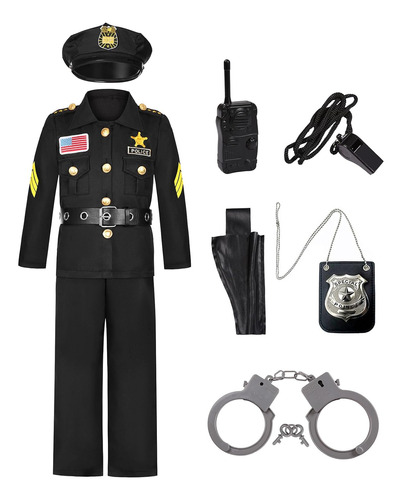 Disfraz De Policia Para Niño Talla 10-12 Años-negro