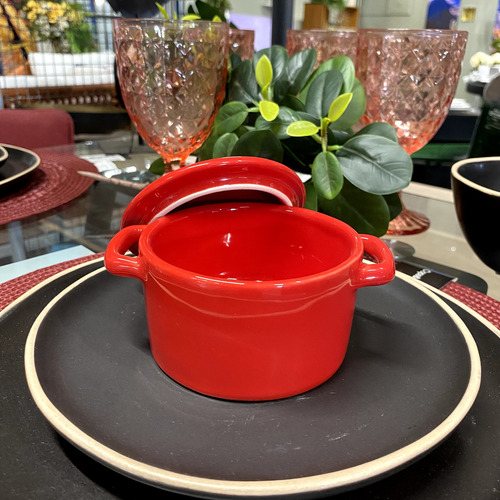 Mini Caçarola Em Cerâmica Vermelha 250ml Cor Vermelho