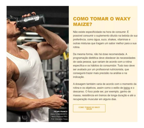 Waxy Maize Growth 1kg Suplemento Para Alto Desempenho Treino