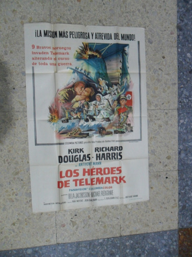 Antiguo Afiche Cine Los Héroes De Telemark 1965 Kirk Douglas