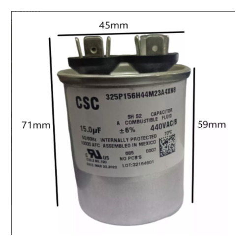 Capacitor De Trabajo Csc 15.0uf +/-6% 440vac/b