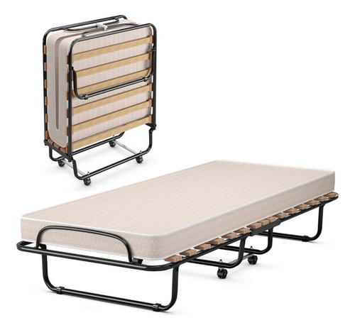 Cama De Metal Plegable Con Colchón Beige Italiana Gpl