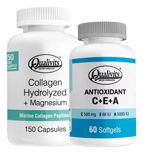 Colágeno Marino Magnesio 150 Caps. + Antioxidante Qualivits Sabor Sin Sabor
