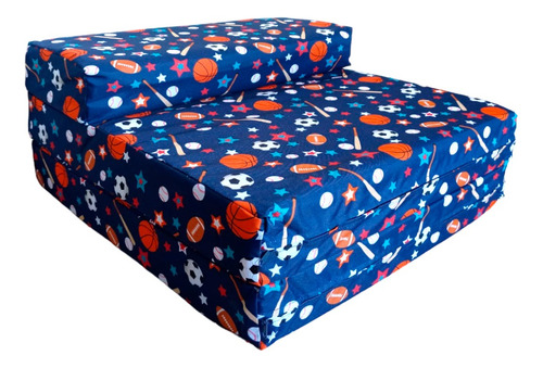 Imagen 2 de 7 de Sofá Cama Infantil Plegable, Colchoneta Con Soporte Firmé Color Azul Pelotas