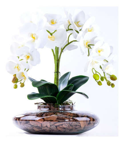 Arranjo Com 4 Orquídeas Brancas Toque Real Em Terrário