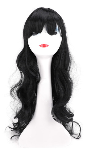 Peluca Ondulada Negra, Larga, Elegante, De Textura Suave Y T