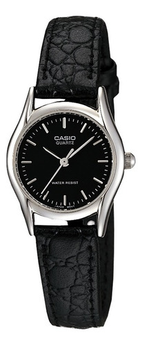 Reloj Casio Ltp-1094e-1ardf En Cuero Para Mujer Color del fondo Negro