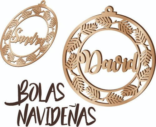 Decoración Bolas Árbol Navidad Con Nombres Mdf - (6 Unid.)