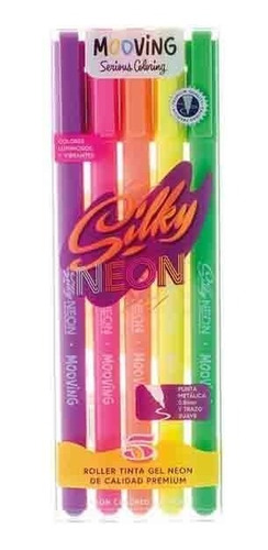 Imagen 1 de 3 de Lapiceras Roller Tinta Gel Silky Neon X5 Colores Mooving Edu