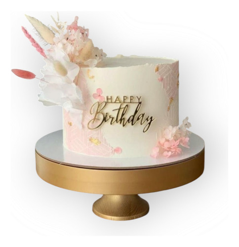 Cake Topper Happy Birthday. Acrílico Espejado Dorado Cake Topper Happy Birthday Frontal