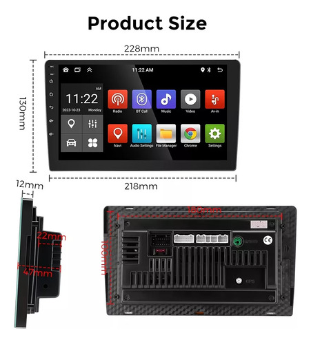 Gearelec Auto Estéreo 9 Pulgadas 2 Din Carplay Android Auto 2gb 32gb Wifi Gps Aux Rca Fm Volante Con Cámara Trasera Android 13