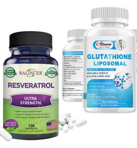 Pack Resveratrol 1000mg Y Glutation Liposomal 1000mg 240 Cáp