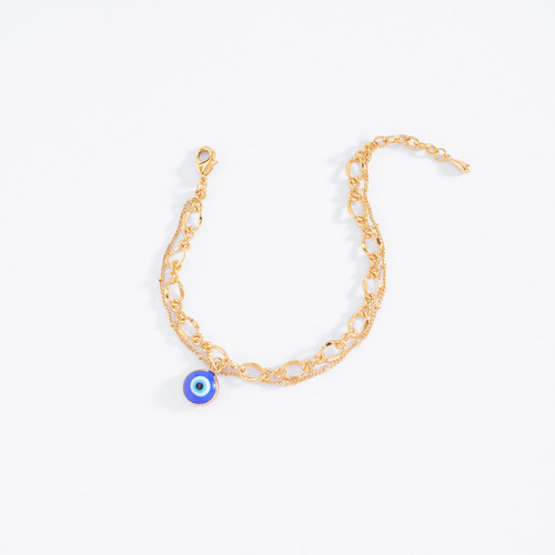 Joyería Pulsera Ojo Turco Azul Fantasía Fina Regalo Baño Oro