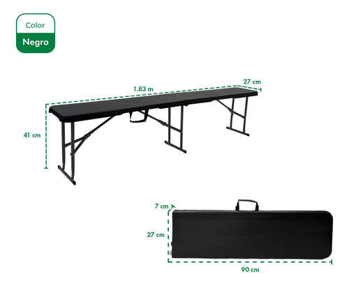 Banco Plegable Valija Plastico Reforzado Camping Set X4 Color Negro