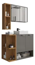 Comprar Móveis para banheiro Móveis Bechara  Ibiza de 54cm de largura, 47.8cm de altura e 45cm de profundidade, com pia colorida branco e móveis titanium\u002Fnaturalle com um furo para torneiras