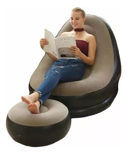 Sillón Inflable 2 En 1 Reposet Con Reposapiés Puff