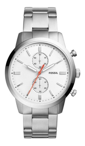 Reloj Fossil FS5346/1bn para hombre, correa de acero plateado de 44 mm, color de la correa plateada, color del bisel plateado, color de fondo blanco