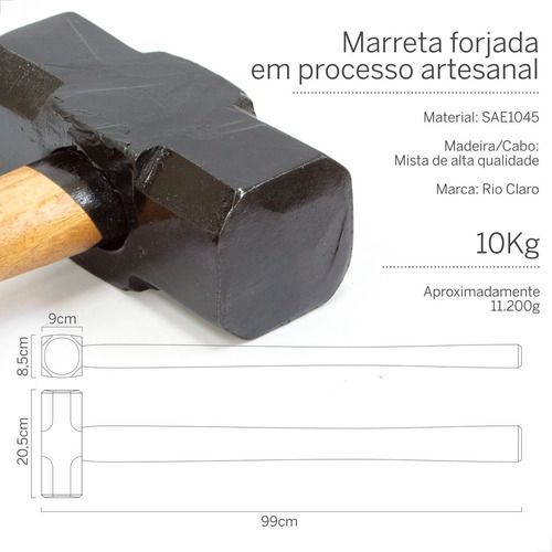 Marreta C/ Cabo Oitavada 10,0 Kg - Rio Claro