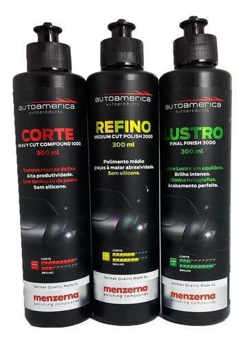 Kit Polimento Menzerna 300ml Corte Refino Lustro Autoamerica