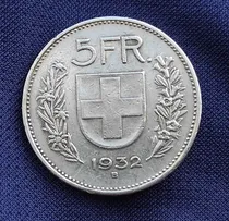 Comprar 5 Francos Suiza 1932 Moneda De Plata Antigua