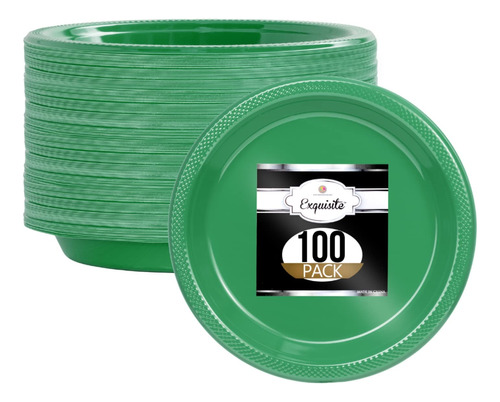 Platos Plastico 100pzs Desechables 10 PuLG Verde Esmeralda
