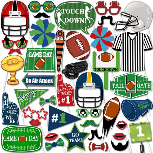 42pcs Fútbol Photo Booth Props Kit Super Bowl Day Day Day Da