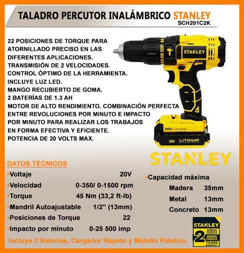 TALADRO STANLEY 20V MAX SCD20C2 INALAMBRICO