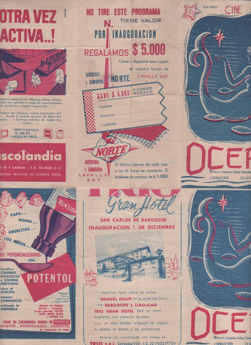 Lote 2 Antiguos Programa Cine - Ocean  - Año 1958