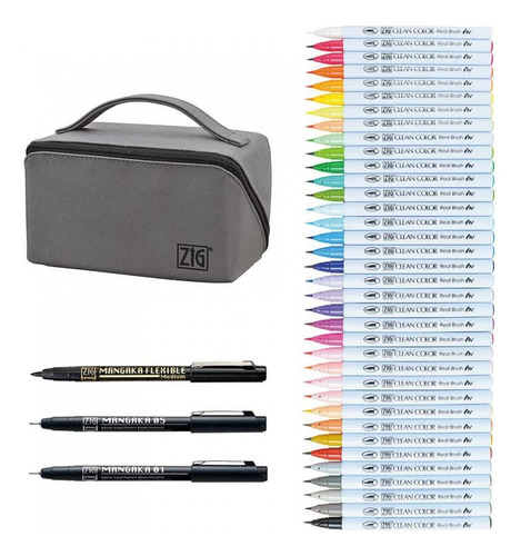 Caneta Kuretake Zig Real Brush + Mangaka 39 Peças