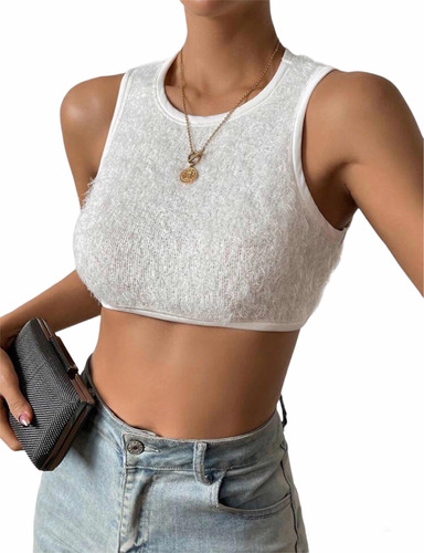 Tank Top Crop Con Textura Apariencia Peluche