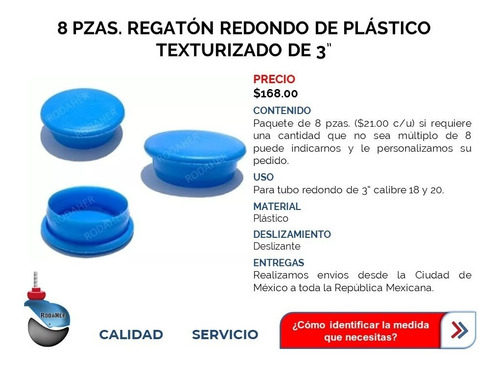Regatón Redondo De Plástico Texturizado 3 Azul Claro Paq 4pz