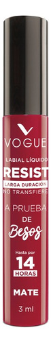 Labial Vogue Cosméticos A Prueba de Besos Resist color decidida mate