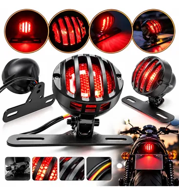 Lanterna Traseira Grelha Custom Cafe Racer Freio Luz Placa Direito Vermelho