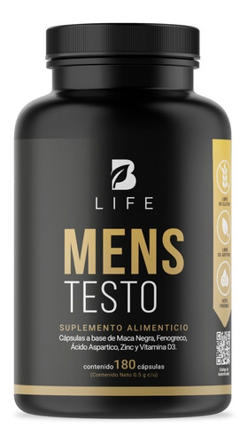 Imagen 1 de 7 de Testosterona Hombre 180 Cápsulas Maca Negra Fenogreco B Life