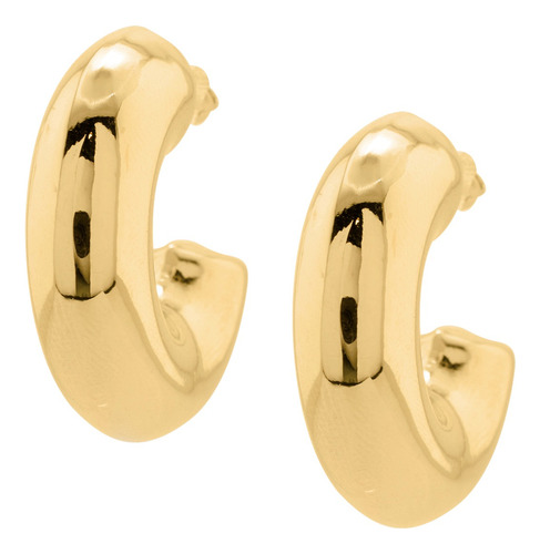 Arete Chunky De Medio Aro Grueso Chapa Oro 18k Color Dorado