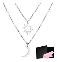 Comprar Dije Sol Luna Collar Mujer Multicapa Doble Acero Oro Plata