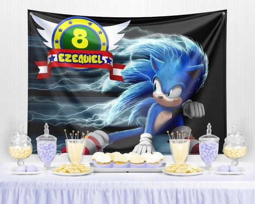 Fondo De Mesa Para Cumpleaños Sonic (banner) 1m X 1m