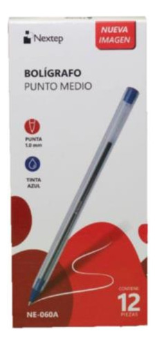 Boligrafo Nextep Tinta Azul Punto Medio Caja C/12 Plumas