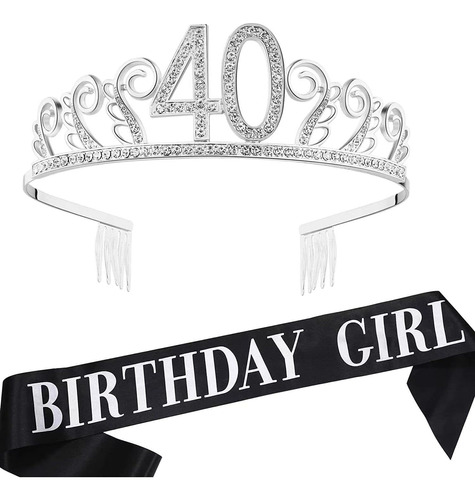 Sanvsen 40th Regalo Cumpleaño Para Mujer Tiara Sash And 40