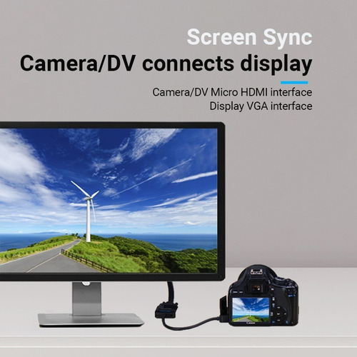 Imagen 6 de 10 de Cable Adaptador Conversor Micro Hdmi A Vga Con Audio.-