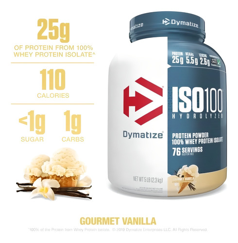 Iso 100 Whey Protein Dymatize, 2,26 Kg, Aislado Hidrolizado, Sabor A Vainilla Gourmet Vainilla Gourmet