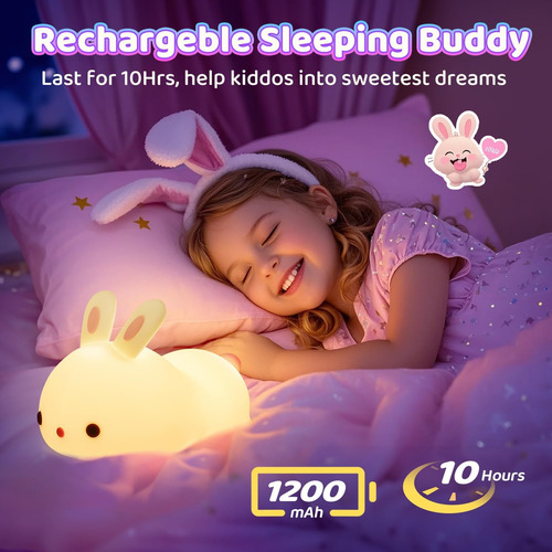 Luz De Noche Led Para Niños Con Soporte De Conejo De Silicon